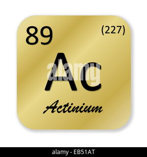Black actinium element into golden square shape isolated in white background Stock Photo