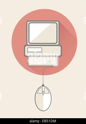 Computer with keyboard and mouse Stock Vector