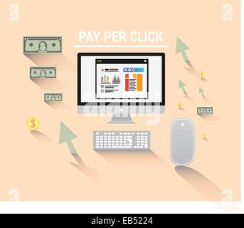 Pay per click vector with computer and dollars Stock Vector