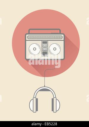 Retro tape player with headphones Stock Vector