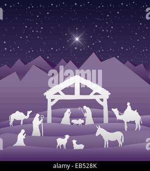 Nativity scene vector under starry sky Stock Vector