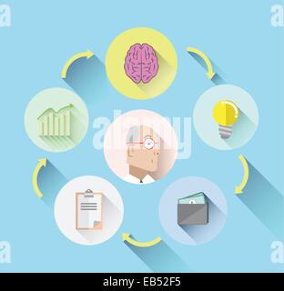 Businessmans thought process concept on blue Stock Vector