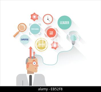 Businessman thinking concept illustration with icons Stock Vector