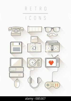 Retro icons vector in simple cool style Stock Vector