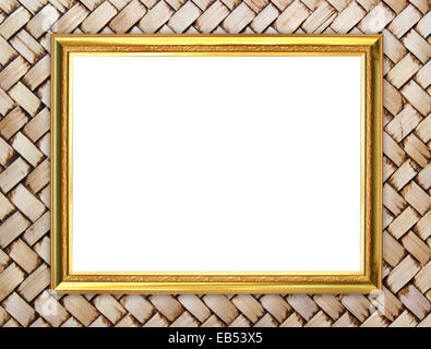 blank golden frame on bamboo texture background Stock Photo