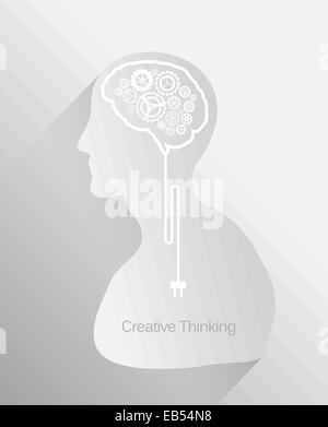 Creative thinking vector with head and gear brain Stock Vector