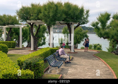 People enjoying the sun in the park Piquio, Santander, Cantabria, Spain, Europe, Stock Photo