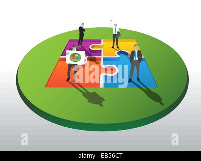 Business people standing on jigsaw puzzle Stock Vector
