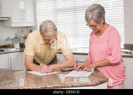 Senior couple paying their bills Stock Photo