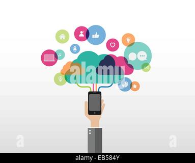 Businessman holding phone connecting to cloud computing Stock Vector