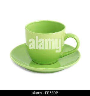 Green teacup and saucer isolated on white Stock Photo