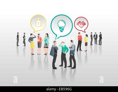 Business people with speech bubbles and icons Stock Vector