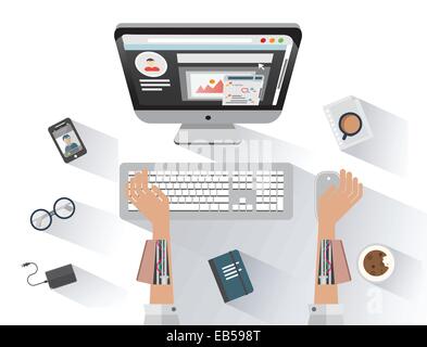 Robotic businessman working on computer Stock Vector