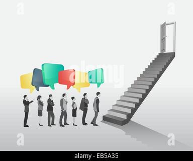Business people in queue to climb stairs Stock Vector