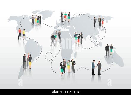 Business people with connecting lines and world map Stock Vector