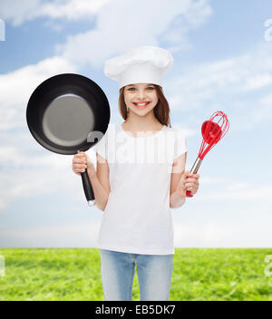 smiling little girl in white blank t-shirt Stock Photo