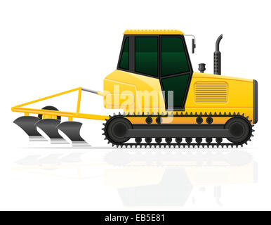 caterpillar tractor with plow illustration isolated on white background Stock Photo