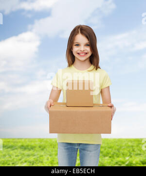 smiling little girl in white blank t-shirt Stock Photo