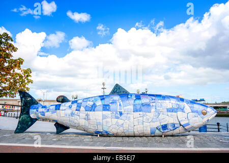 Belfast, Northern Ireland - Aug 19, 2014: Ceramic mosaic fish in Belfast, Northern Ireland on August 19, 2014 Stock Photo