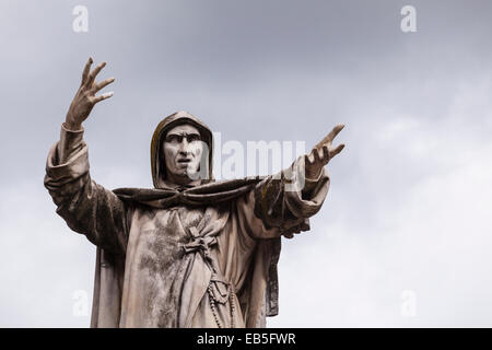 Statue of Girolamo Savonarola in Ferrara, Italy. He was an Italian Dominican friar and preacher active in Renaissance Florence, Stock Photo