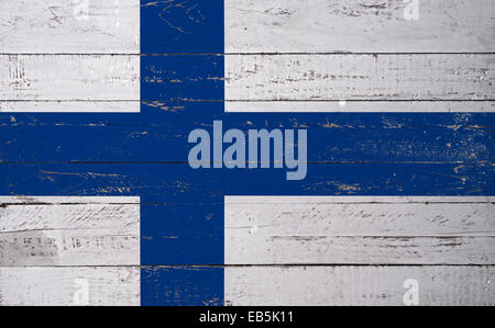 Finnish flag painted on a wooden flag Stock Photo