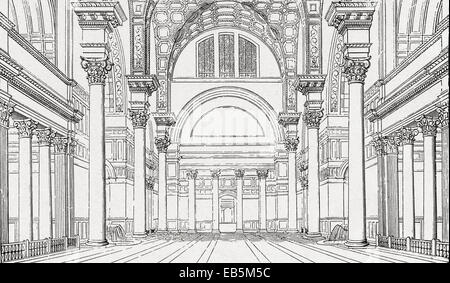 A 19th century reconstructive drawing of the main hall of the Baths of Caracalla,Rome, Italy, based on floor plan of ruins. Stock Photo