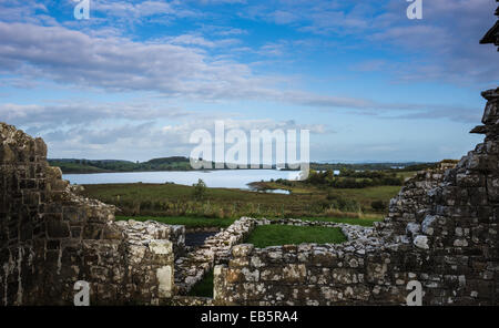 Lower Lough Erne, from St Mary's Augustinian Priory, Devenish Island, County Fermanagh, Northern Ireland. Stock Photo