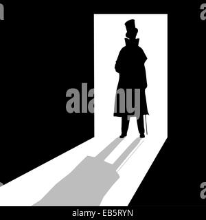 Silhouette of a Victorian man in a doorway Stock Photo