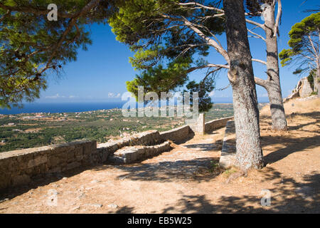 Kastro, Kefalonia, Ionian Islands, Greece. View towards the coast from ramparts of the Castle of Agios Georgios. Stock Photo