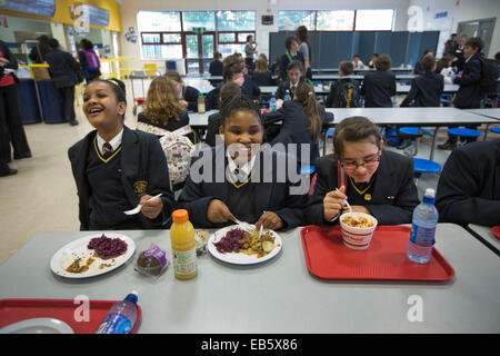 Pupils at Loreto High School in Chorlton, south Manchester eating school dinners cooked by top chefs. Stock Photo