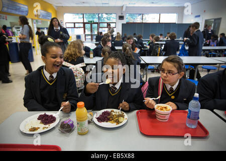 Pupils at Loreto High School in Chorlton, south Manchester eating school dinners cooked by top chefs. Stock Photo