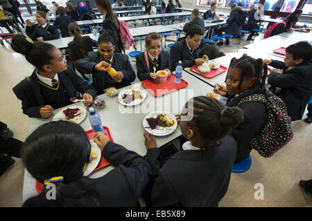 Pupils at Loreto High School in Chorlton, south Manchester eating school dinners cooked by top chefs. Stock Photo