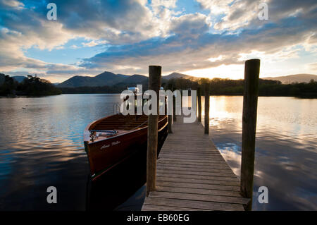 Landing Stage and Launch on Derwent Water in the Lake District near Keswick. Stock Photo