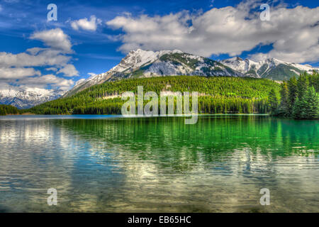 Beautiful summer landscapes of Two Jack Lake in Banff National Park Alberta Canada Stock Photo