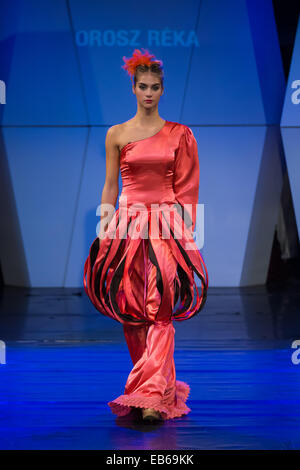 A model presents a creation by Hungarian designer Virag Kerényi during ...