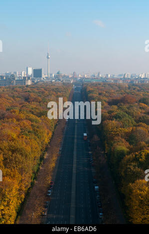 View east down Strasse des 17. Juni, Berlin skyline, Tiergarten park