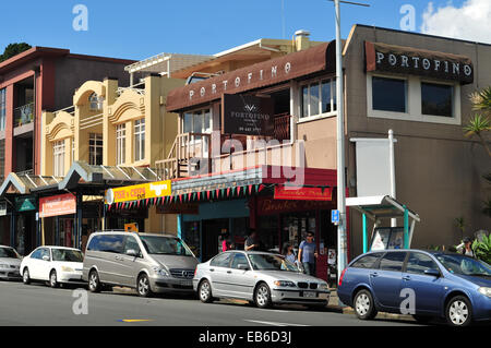 Shops and restaurants in Devonport Village, Auckland, New Zealand Stock Photo