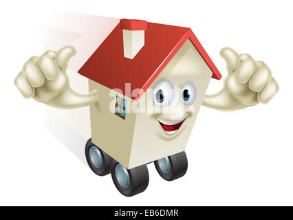 Cartoon House on Wheels holding up both hands with thumbs up gesture Stock Photo