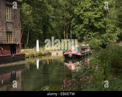 vintage english narrow boat Birdswood on the Cromford Canal,near Matlock,Derbyshire, UK
