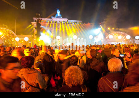 Public festival rock concert at Brandenburg Gate marking 25th anniversary of fall of Berlin Wall Stock Photo