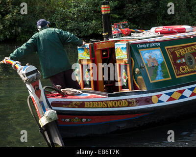 vintage english narrow boat Birdswood on the Cromford Canal,near Matlock,Derbyshire, UK