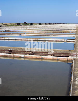 Old mining lake marine sedimentary salt, water tanks. Stock Photo