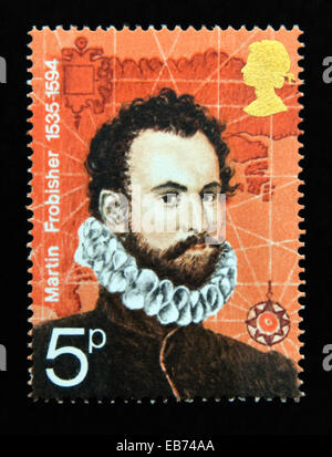Postage stamp. Great Britain. Queen Elizabeth II. British Polar Explorers. 1972. Sir Martin Frobisher 1535-1594. 5p. Stock Photo