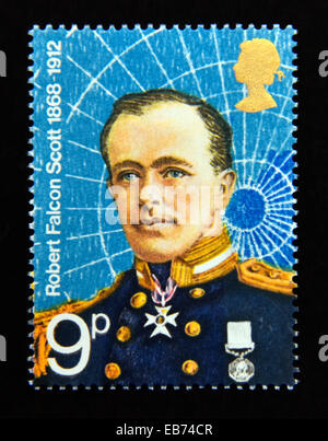 Postage stamp. Great Britain. Queen Elizabeth II. British Polar Explorers. 1972. Captain Robert Falcon Scott 1868-1912. 9p. Stock Photo