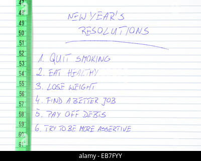 New Year's resolutions listed on a paper Stock Photo