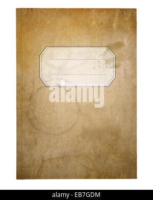 Old stained school exercise book isolated on white background Stock Photo
