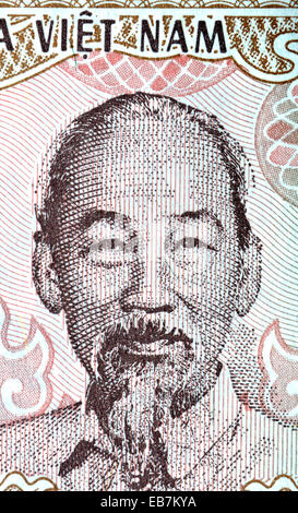 Detail from a Vietnamese banknote showing a portrait of Ho Chi Minh (Communist revolutionary leader who was prime minister and Stock Photo