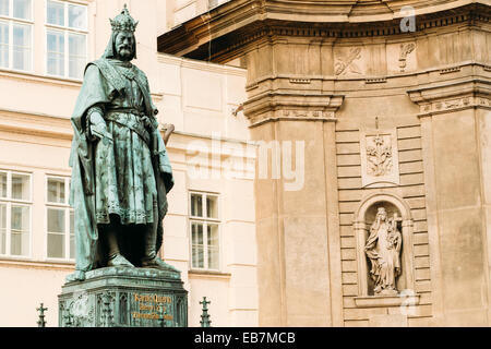 Bronze Statue Of Czech King Charles Iv In Prague, Czech Republic Stock Photo