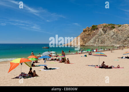 Portugal; Algarve; Burgau beach in summer Stock Photo