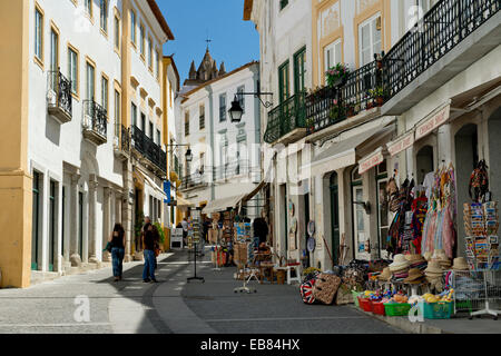 Portugal, the Alentejo, Evora, narrow shopping street in the old town Stock Photo
